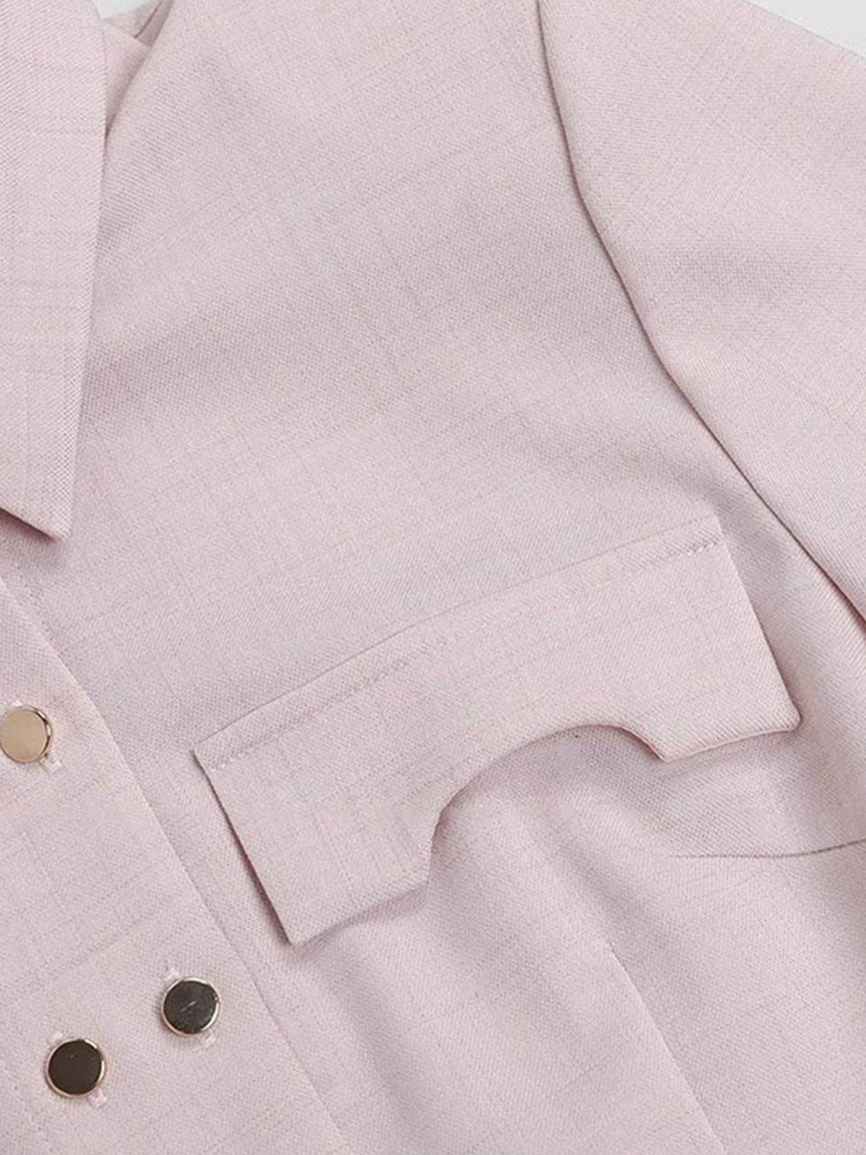 Apricot Pink Double-Breasted Belted Tunic Shirt Dress