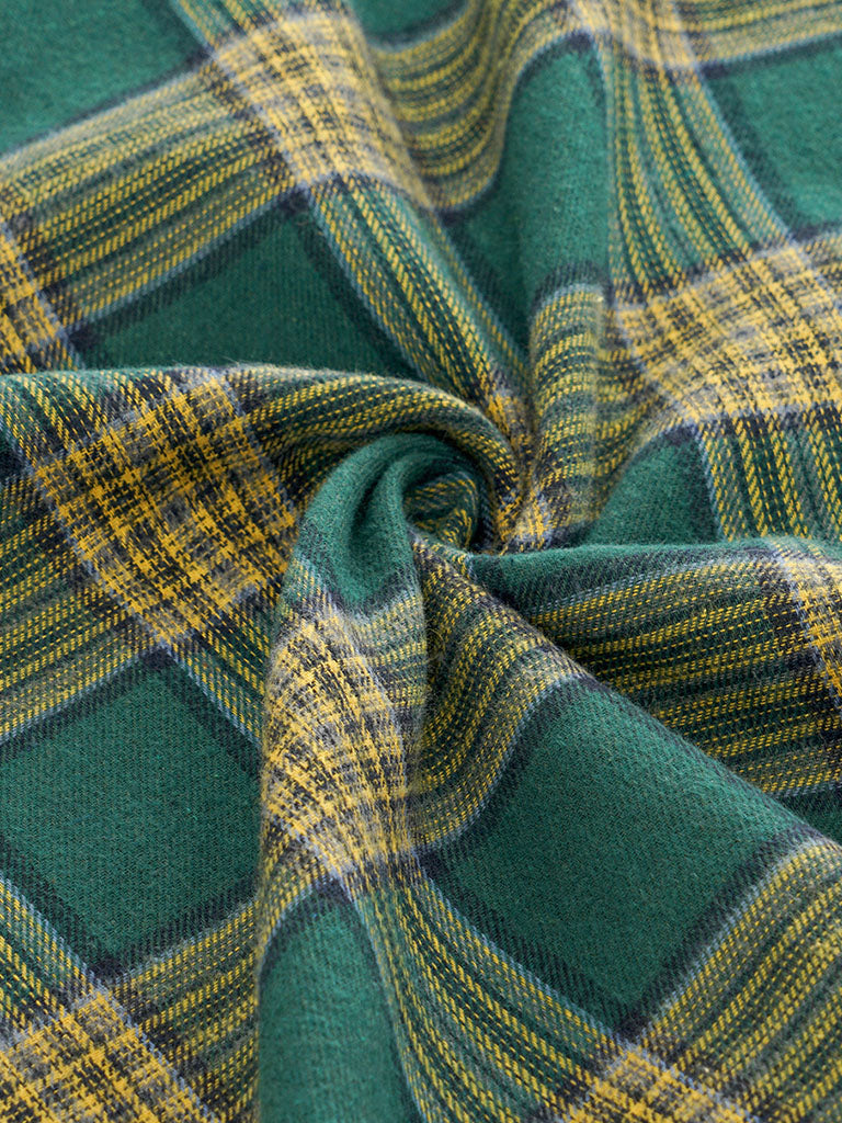 Green And Yellow Plaid 3/4 Sleeve 1950S Cotton Vintage Dress