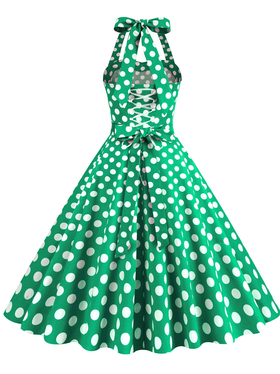 Yellow Polka Dots Vintage Halter Strap Backless 1950S Vintage Dress