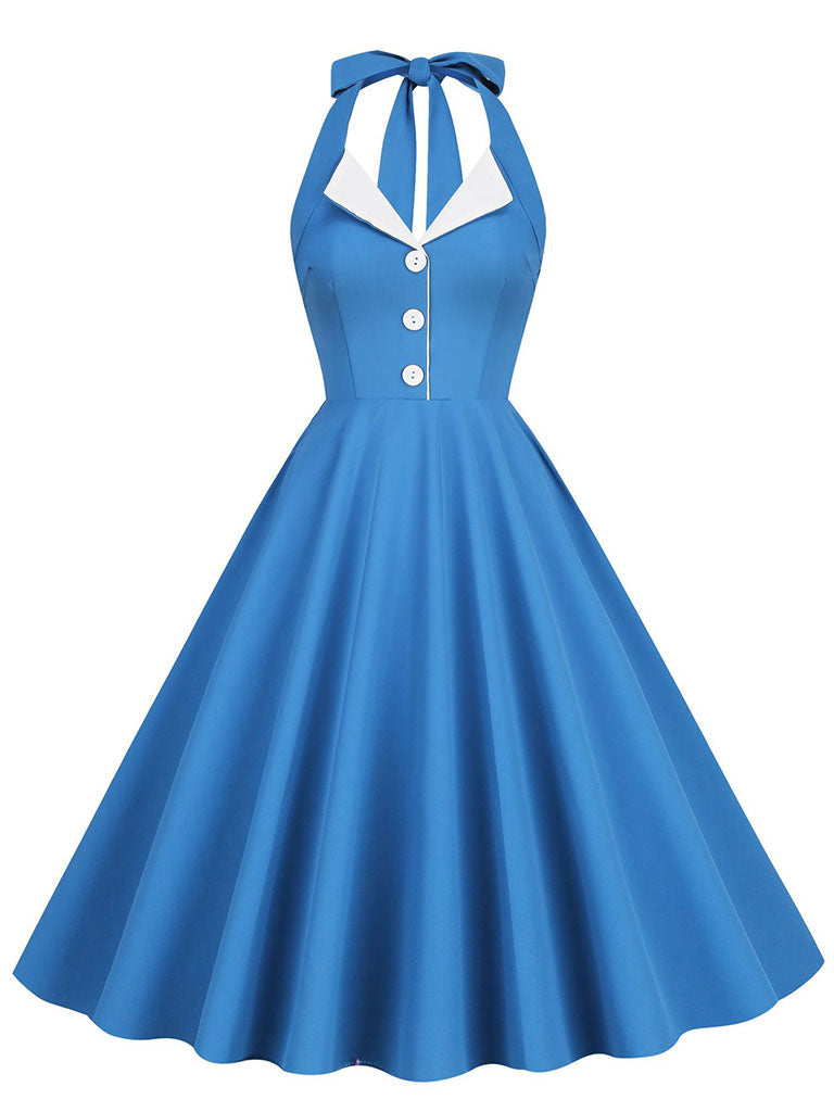 Klein Blue Vintage Halter Backless 1950S Vintage Dress