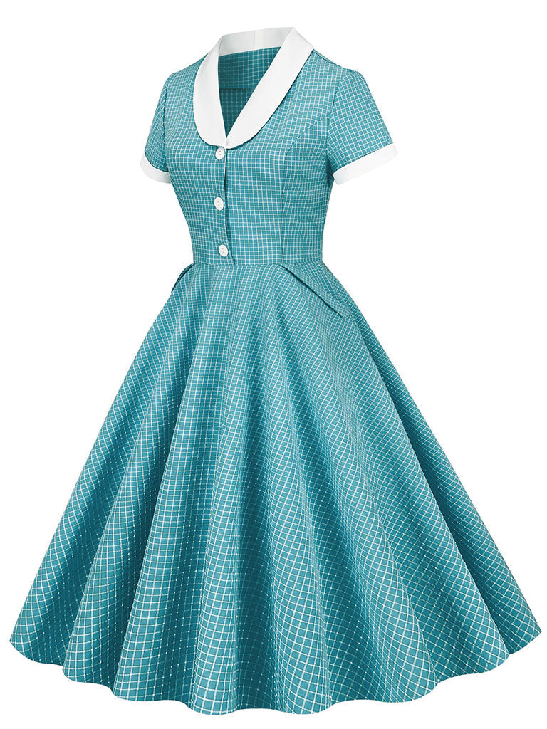 Plaid Tuxedo Collar 1950S Vintage Dress