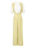 2PS Vintage Top And Yellow Ruffles Pant Suit