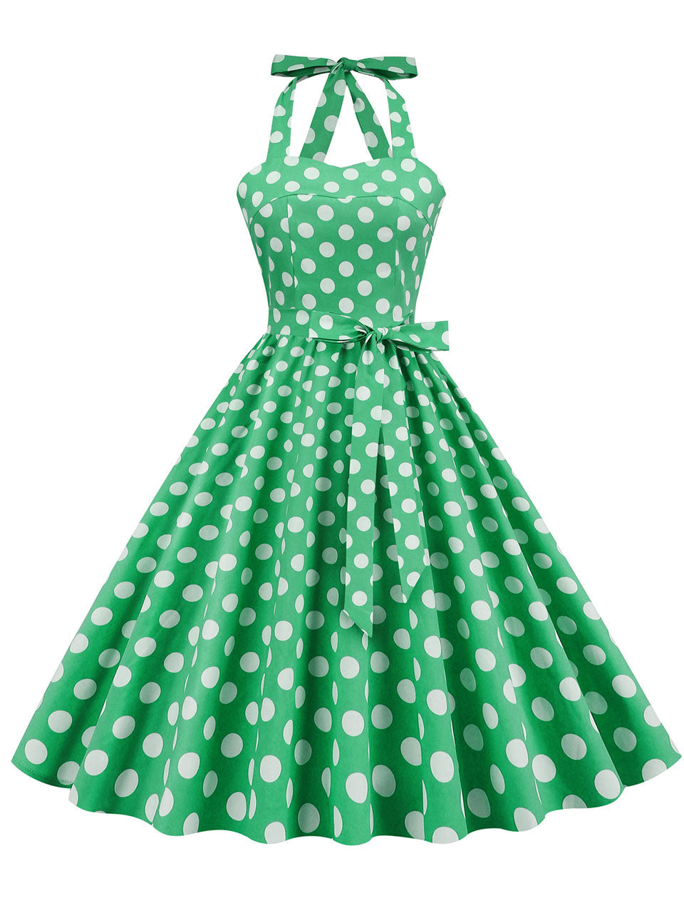 Blue And White Polka Dots Vintage Halter 1950S Dress