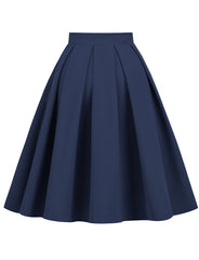 1950S Blue High Wasit Pleated Swing Vintage Skirt