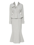 2PS Grey Wasp Waist Top And Wrap Fishtail Skirt Suit