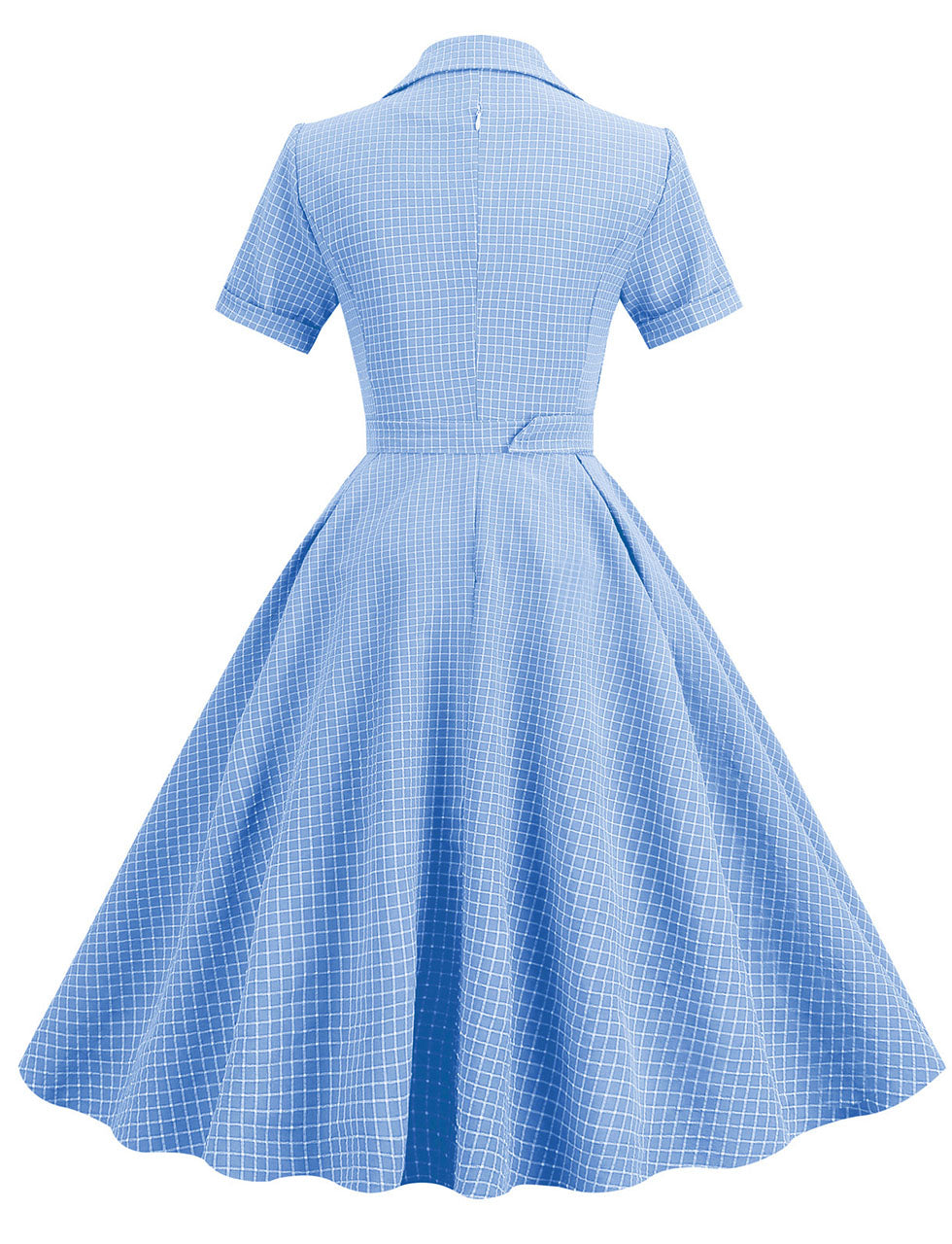 Green Plaid Turn Down Collar Short Sleeves 1950S Vintage Shirt Dress