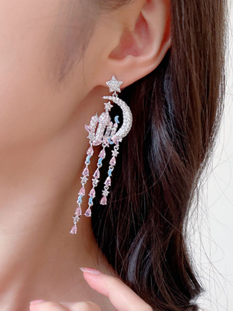 Luxury Star Moon Castle Fantasy Long Tassel Earrings