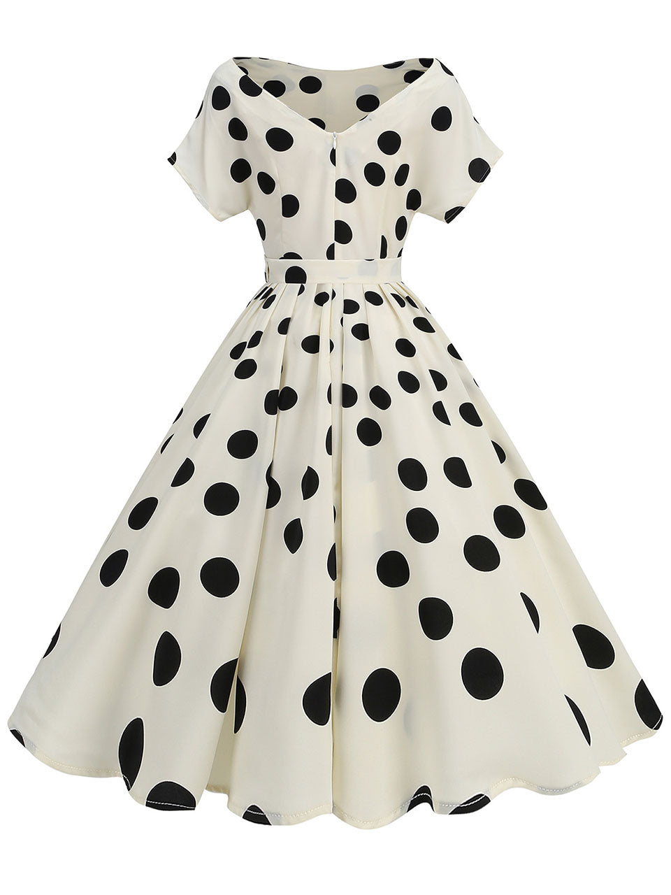 1950s Cruella De Vil Polka Dot Short Sleeve Vintage Swing Dress