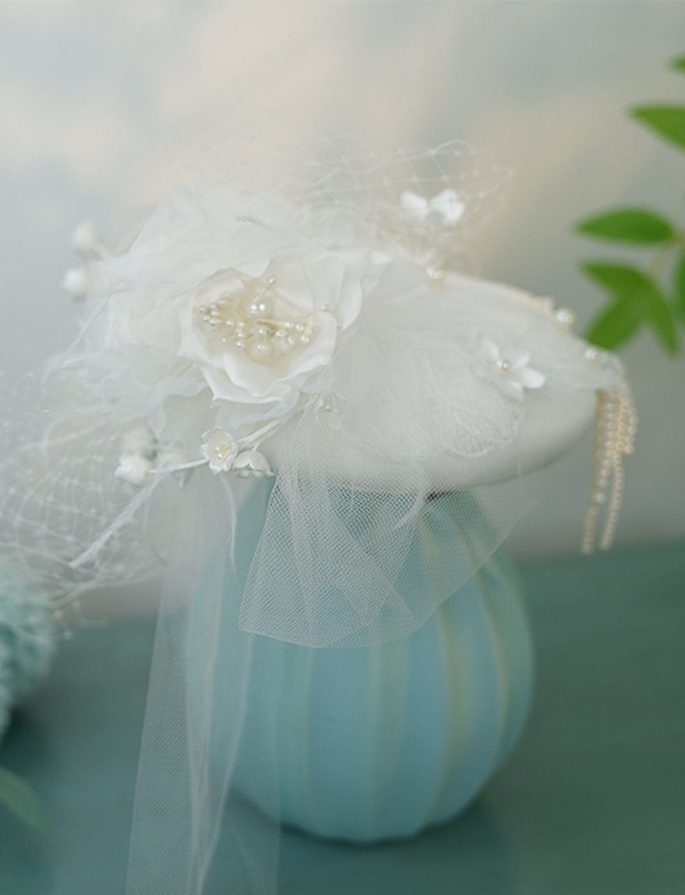 White Handmade Flowers Satin Birdcage Veil Wedding Vintage Hat