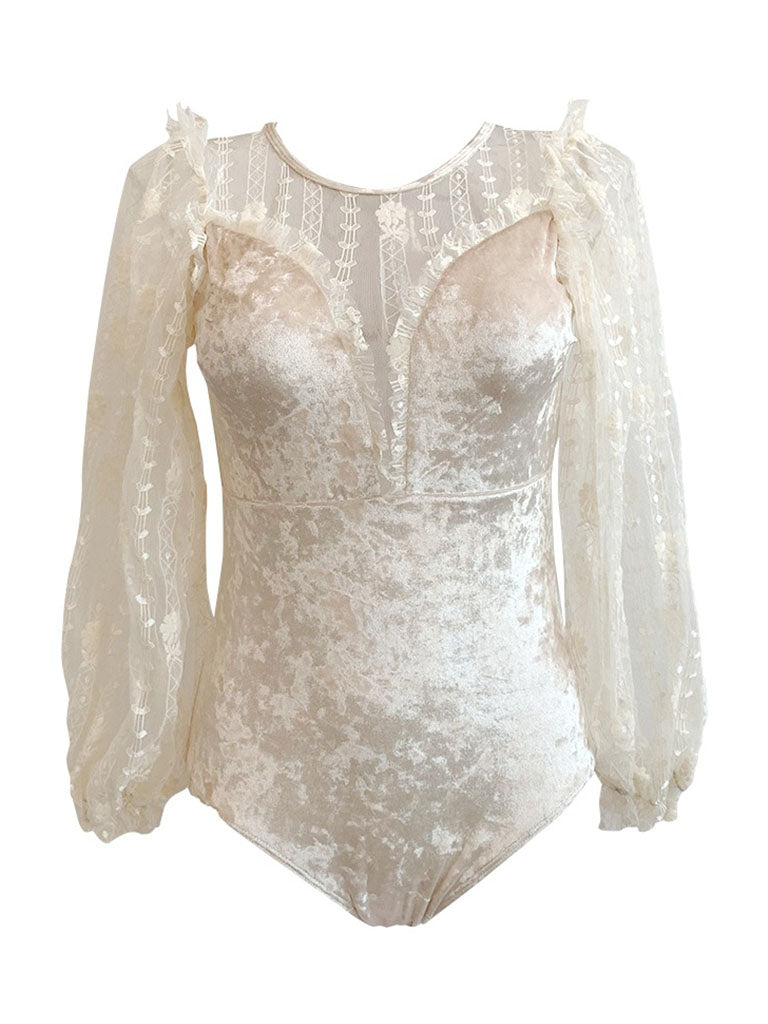 Apricot Sweet Lace Fairy Vintage Velvet One Piece Swimwear Bathing Suit