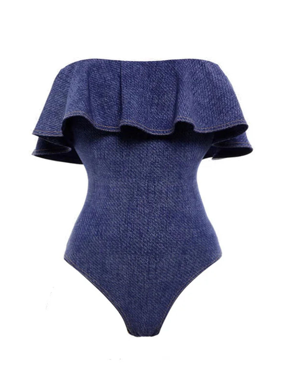 Denim Off Shoulder Ruffles One Piece