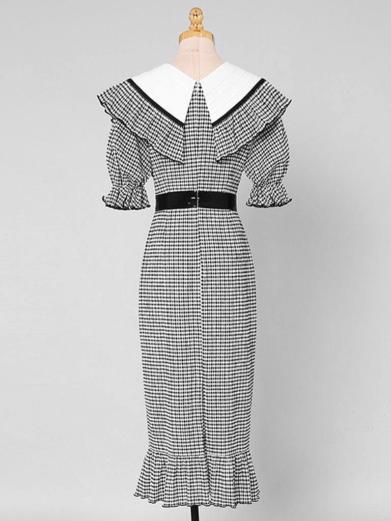Black And White Plaid Mermaid Dress