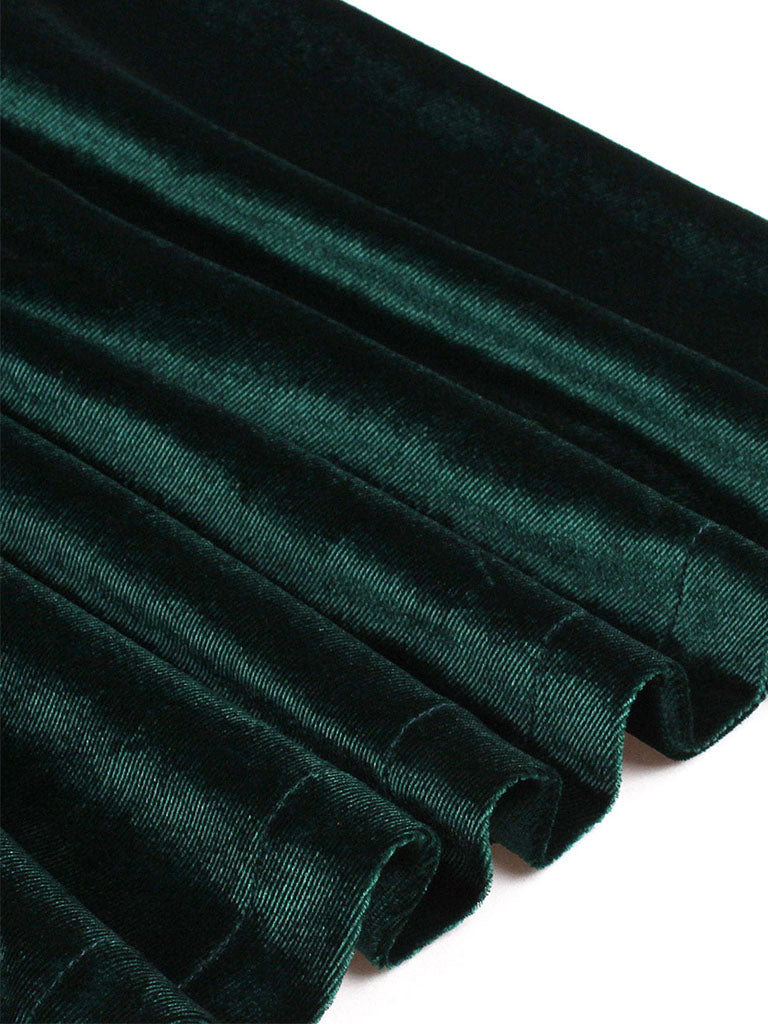 Dark Green V Neck Short Sleeve Velvet Vintage Swing Dress