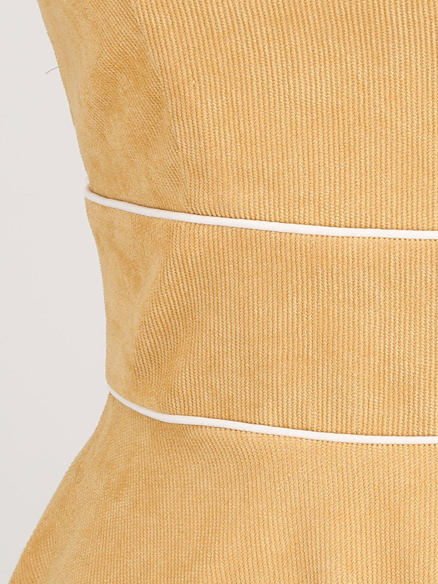 Light Yellow Corduroy Sleeveless 1950S Vinatge Dress