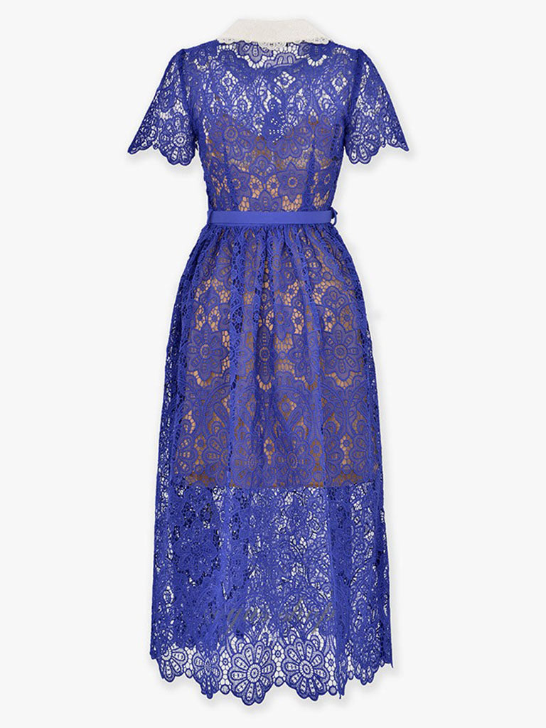 Navy Lace Peter Pan Collar Short Sleeve 1950S Vintage Dress