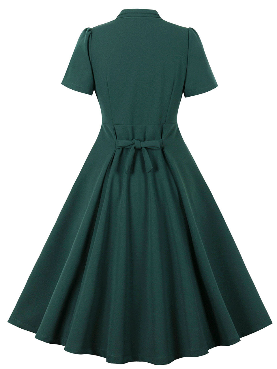 Dark Green V Neck Short Sleeve Vintage Swing Dress