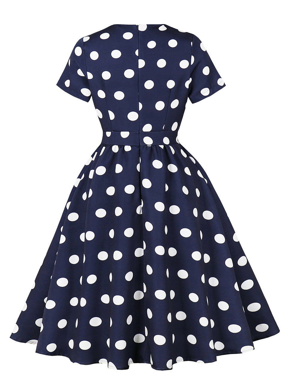 Navy Crew Neck Polka Dots 1950s Vintage Swing Dress