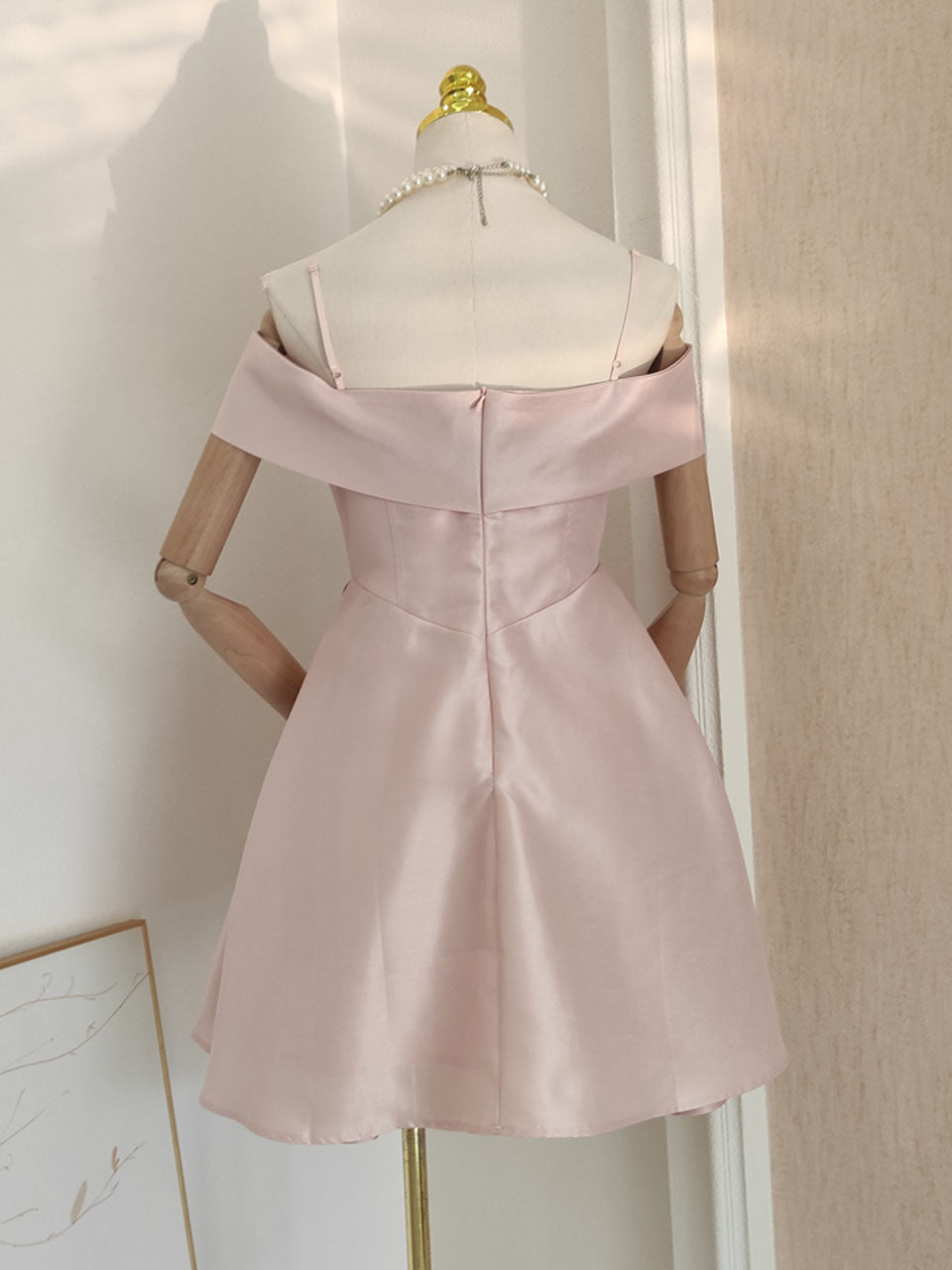 Pink Off The Shoulder Corset Satin Party Mini Dress