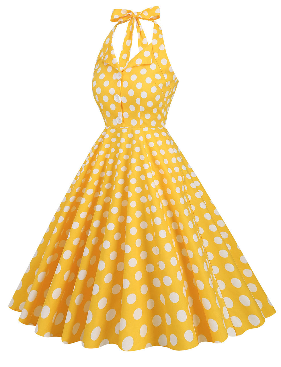 Green And White Polka Dots Pockets Vintage Halter 1950S Dress
