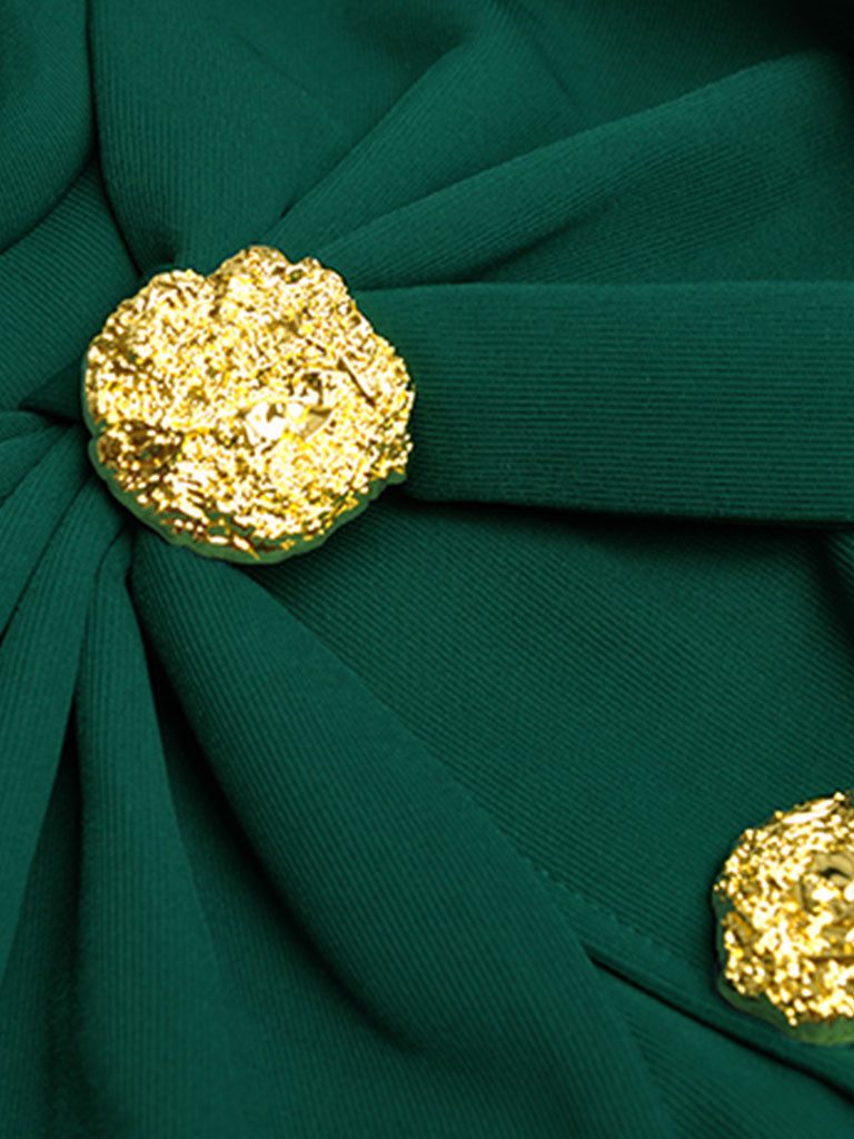 Green Bow Collar Long Sleeve 1940S Bodycon Vintage Dress