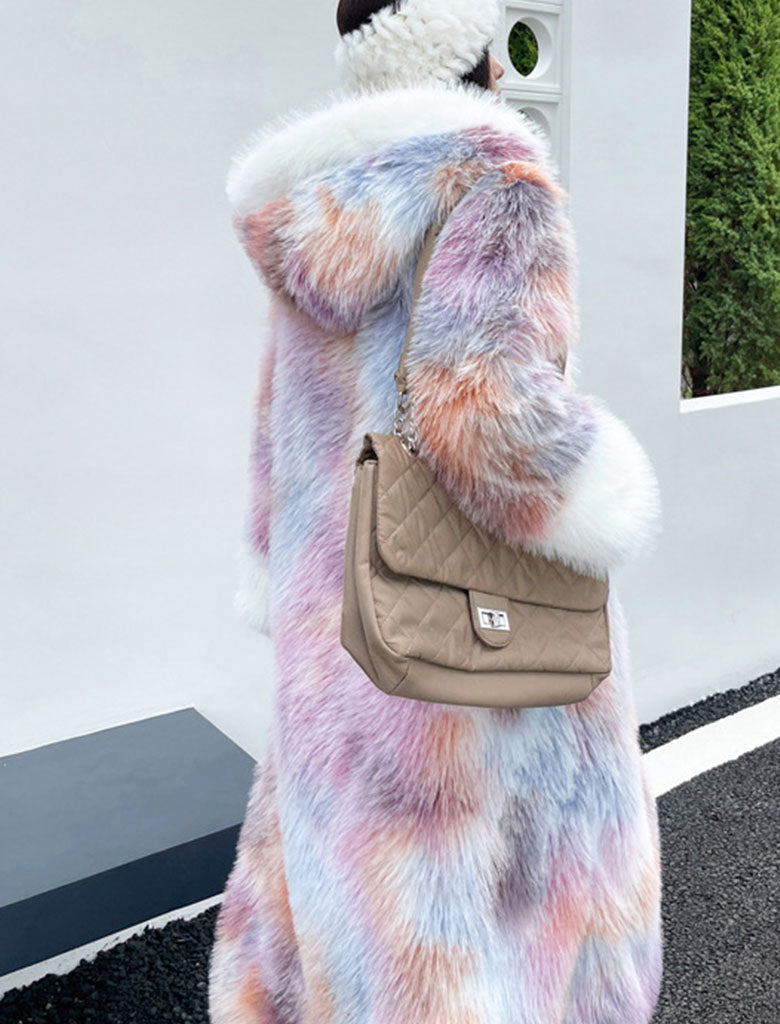 Faux Fur Coat V Neck Long Sleeve Hooded Maxi Winter Coat