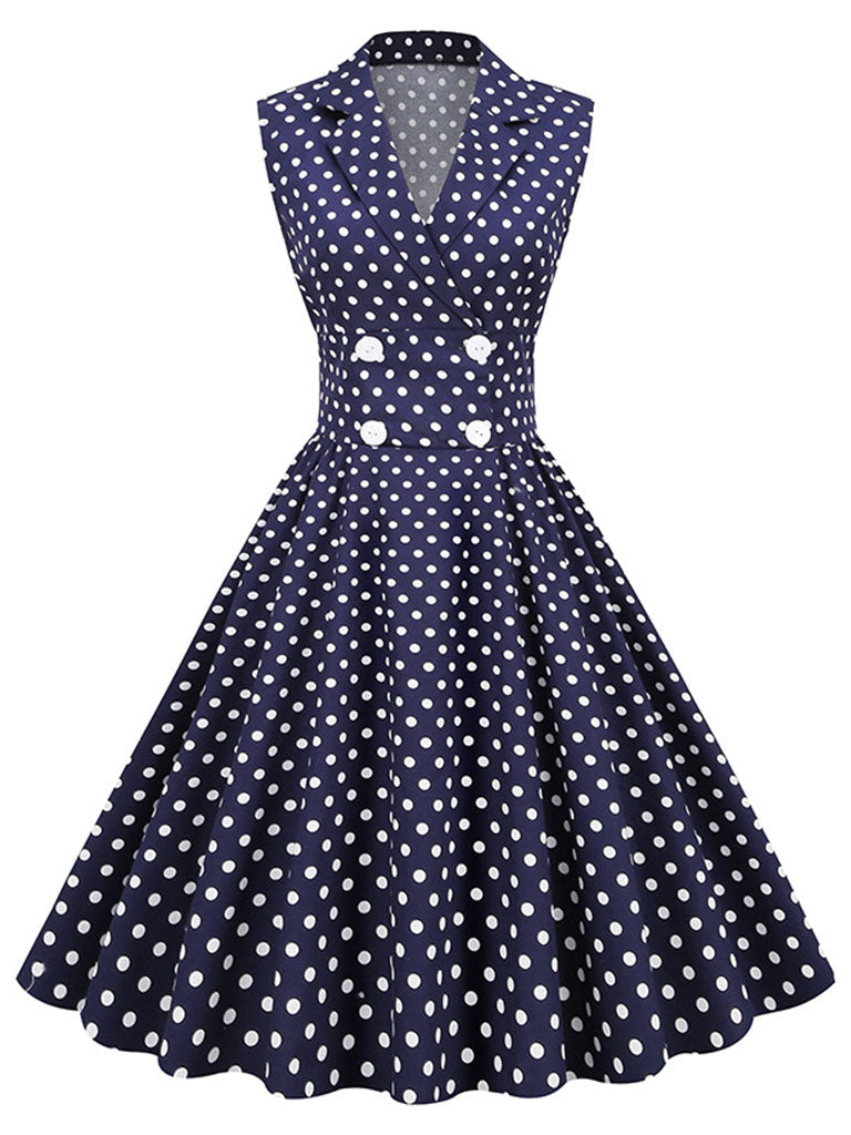 White Polka Dots Sleeveless 1950S Vintage Shirt Swing Dress