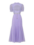Lilac Flower Embroidery Crew Neck 1950S Barbie Party Dress