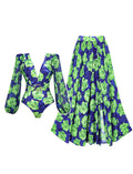 Green Floral Deep V Retro Style One Piece