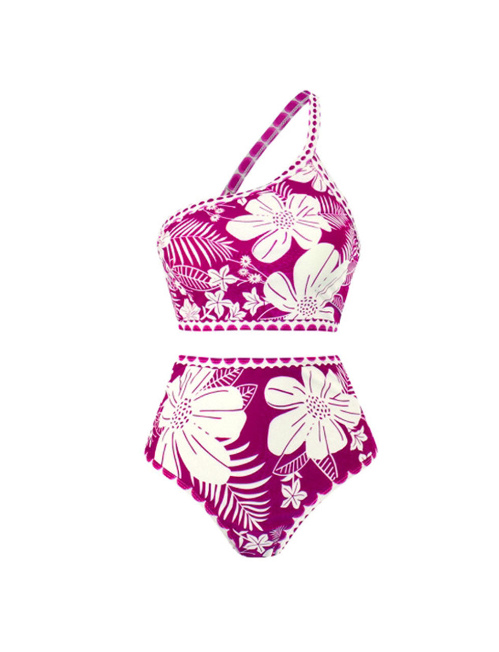 One Shoulder Two Piece Floral Print Swimsuit