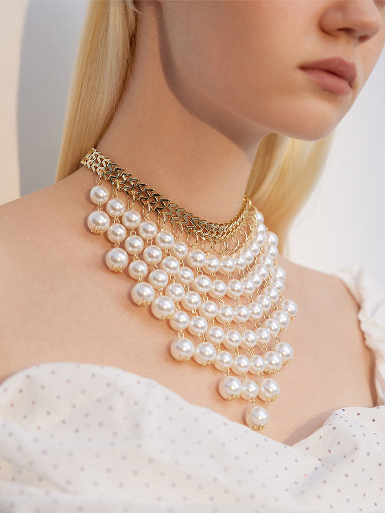 1950S Plastic Pearl Fringe Vintage Party Necklace