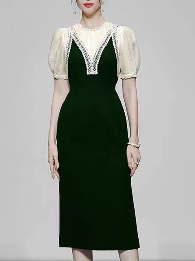 White 1950S Vintage Lace Puff Sleeve Bodycon Dress