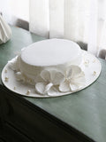 Three Dimensional Flower Pearl Retro Wedding Hat Boater Hat
