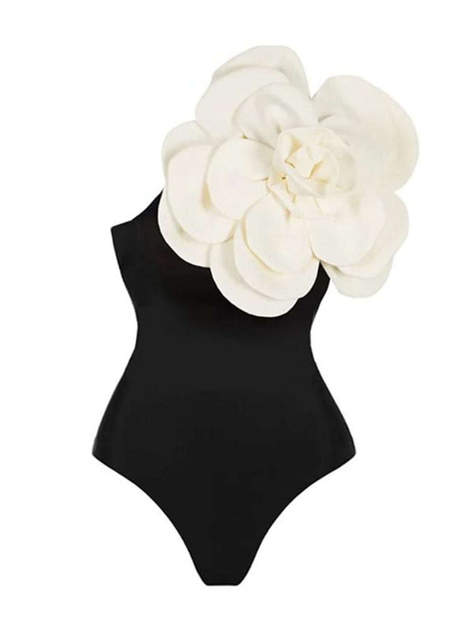Black One Shoulder Rose Swimsuit