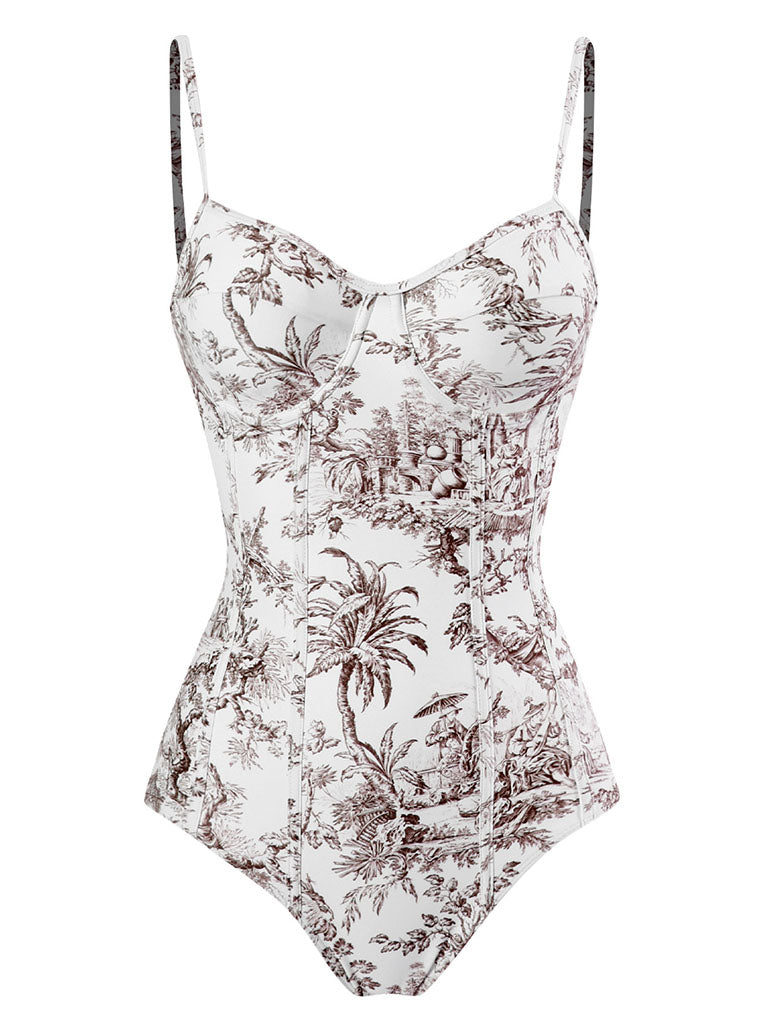 Romantic Floral Print Strap One Piece