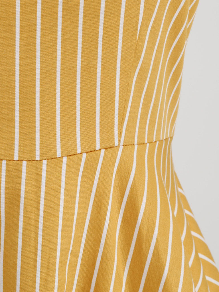 Square Collar Stripe 1950S Vintage Dress
