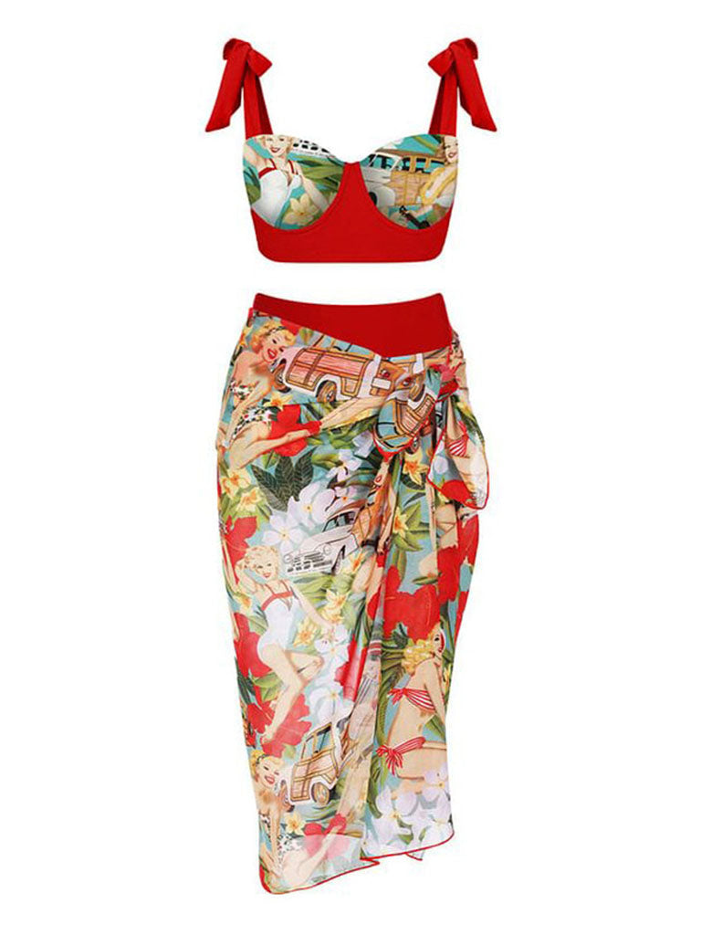 Red Retro Poster Print Bikini