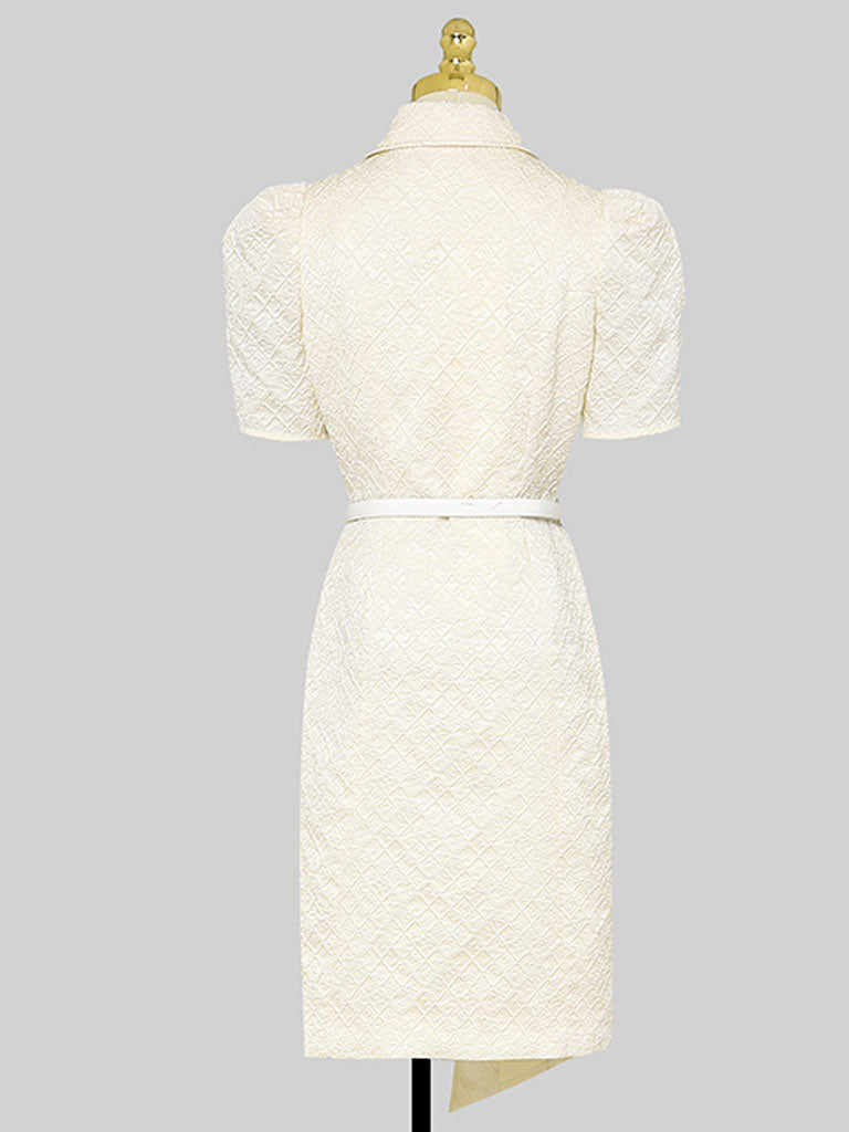 Apricot Lace Puff Short Sleeve Blazer Bud Dress