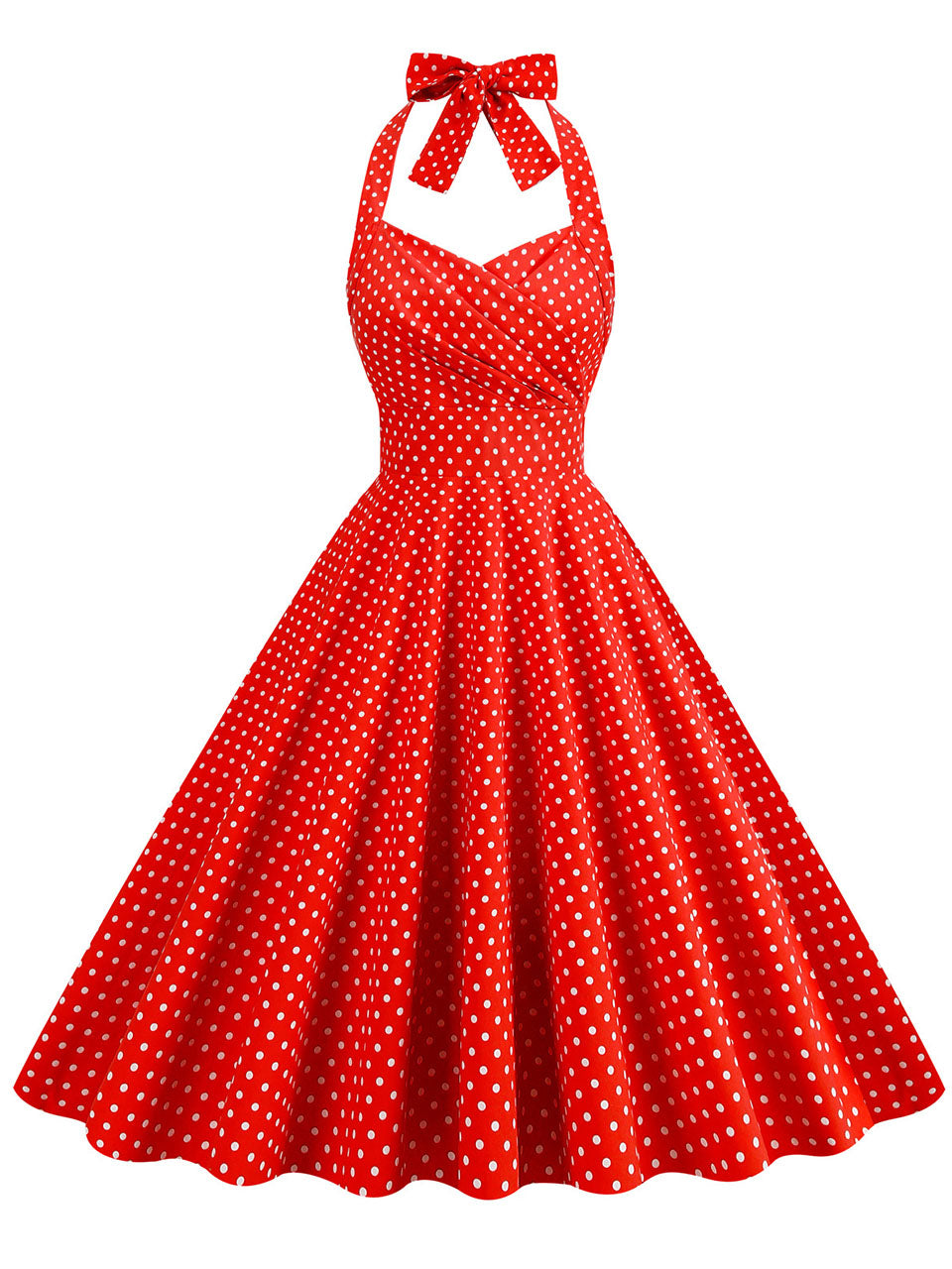 Red Polka Dots Vintage Halter Strap Backless 1950S Vintage Dress