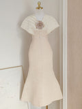 White V Neck Flower Fishtail Party Dress