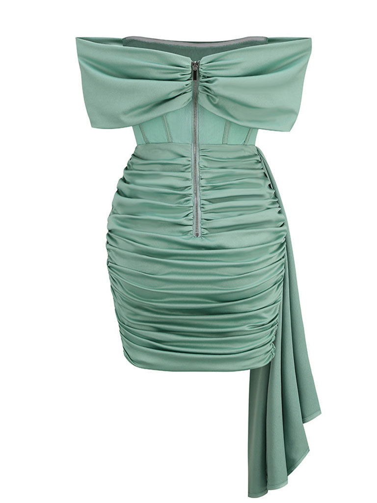 Light Green Off The Shoulder Corset Satin Gown Party Dress
