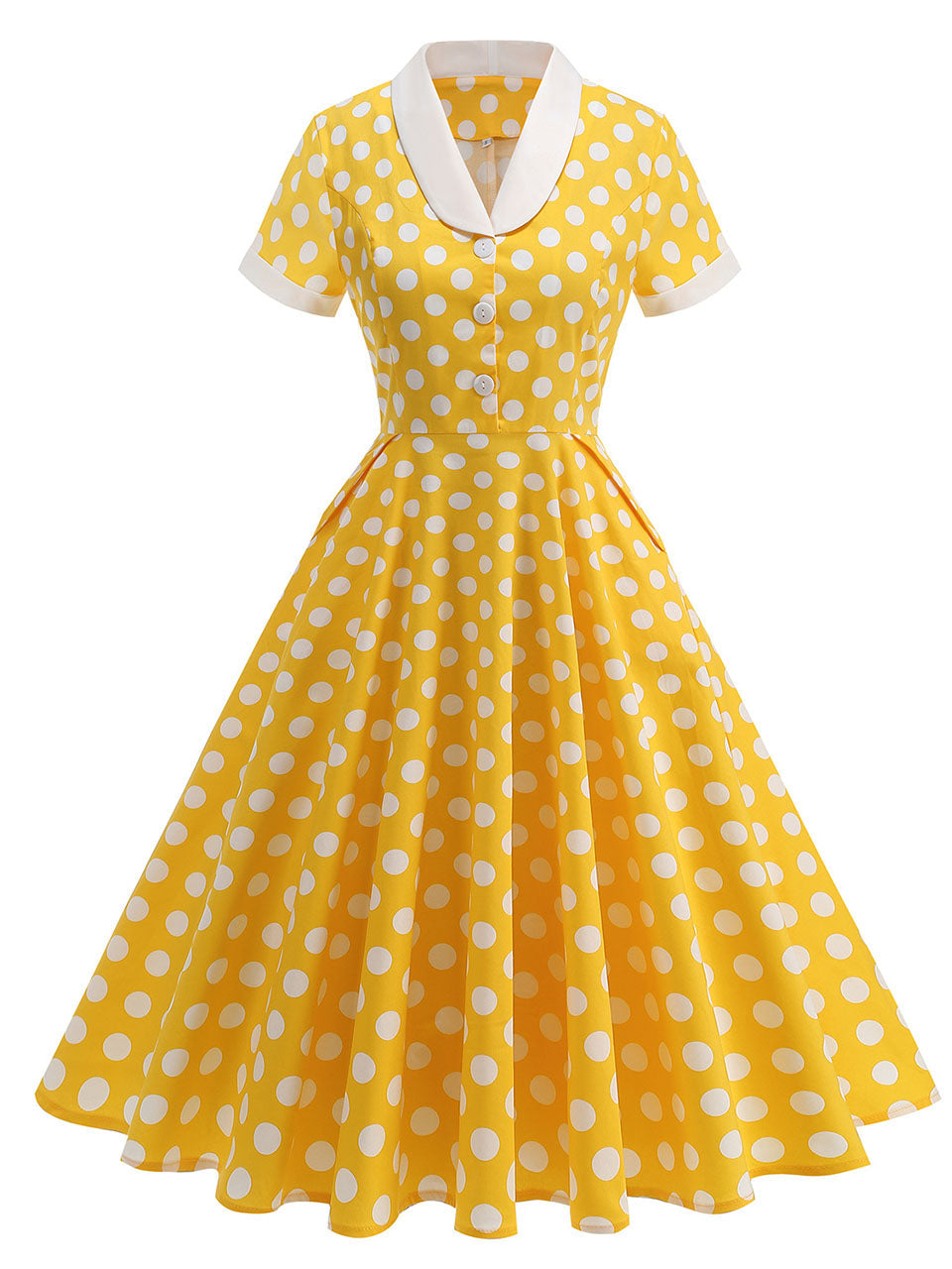 Tuxedo Collar Polka Dots 1950S Dress