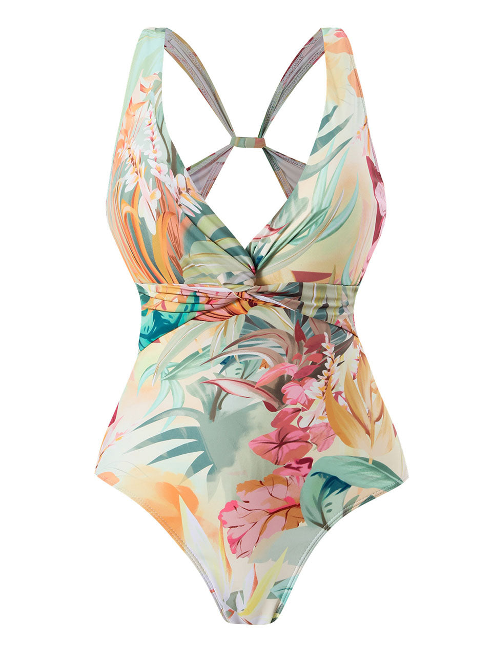 Apricot Floral Print Flower Strap One Piece
