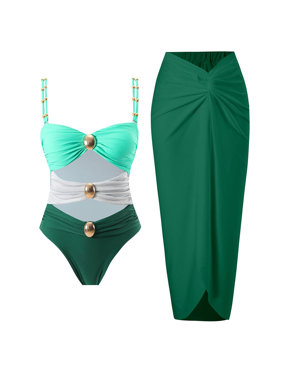 Green Hollow Out One Piece