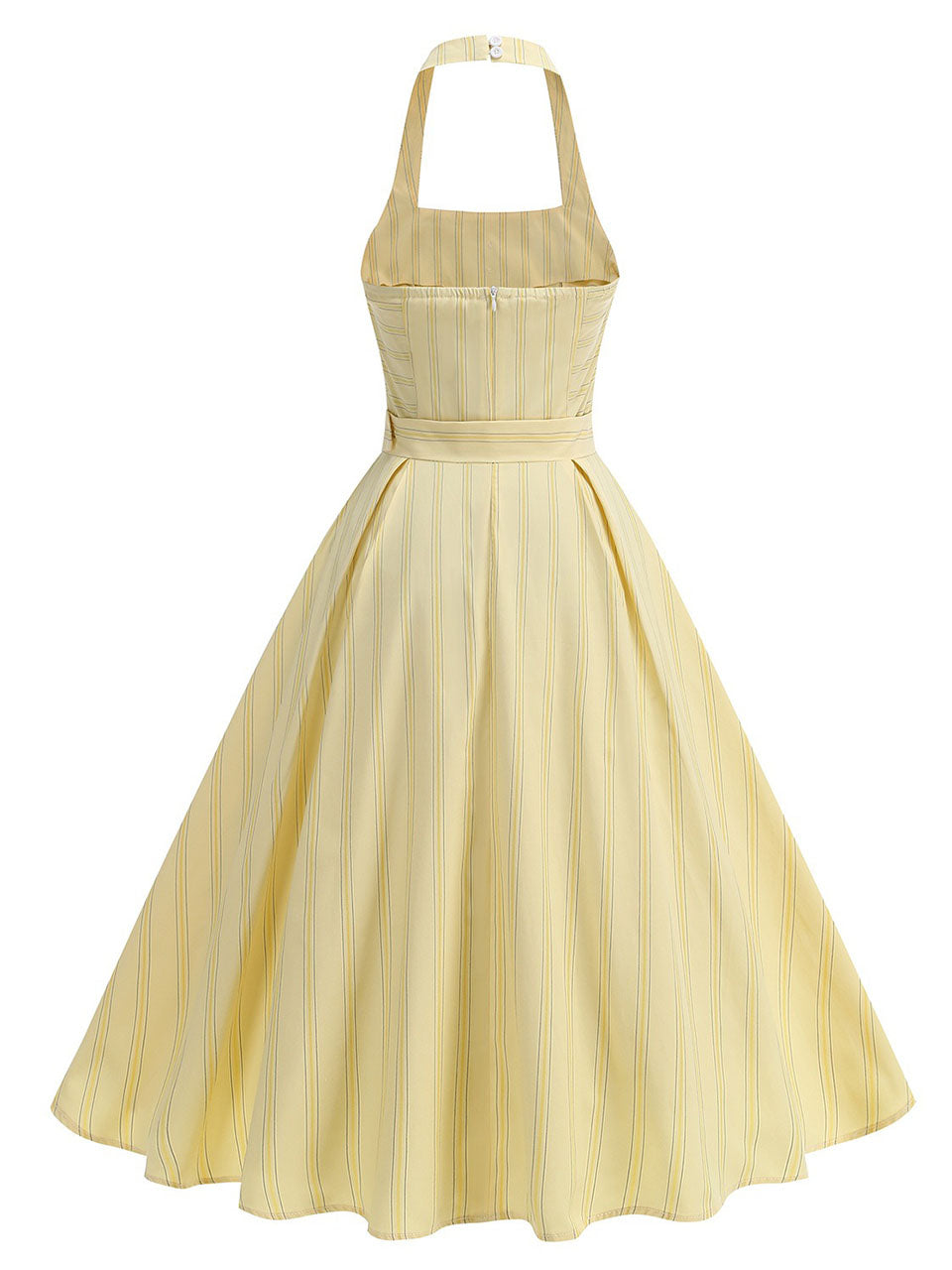 1950S Vertical Stripe Halter Vintage Dress