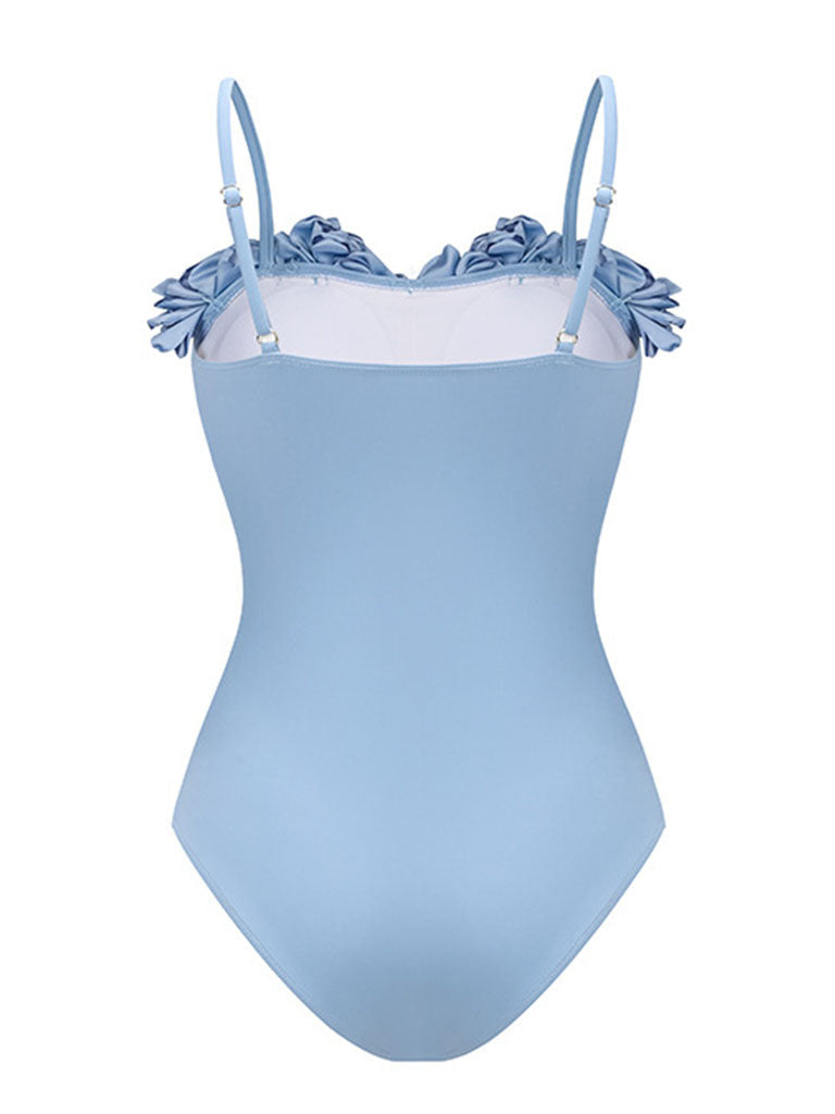 Baby Blue Rose Handmde One Piece Swimsuit