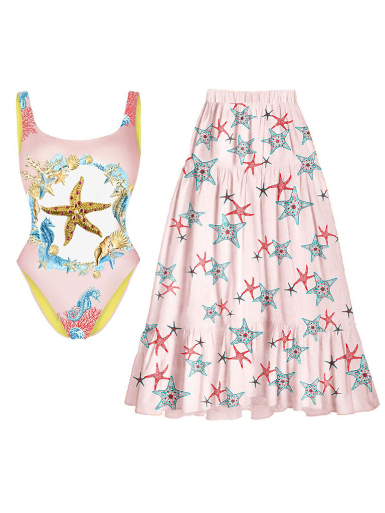 2PS Starfish Print One Piece