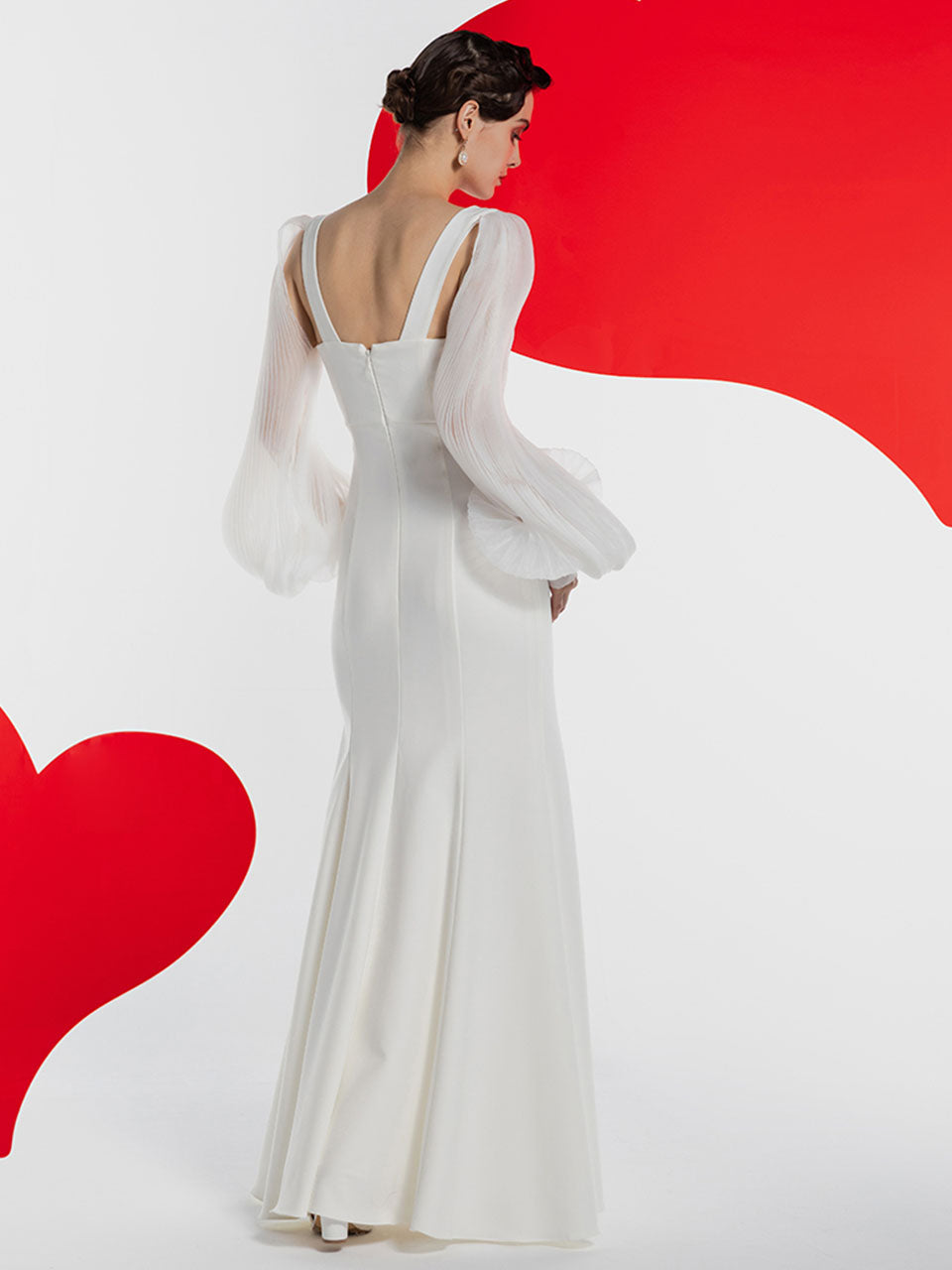White Long Sleeve Wedding Mermaid Dress