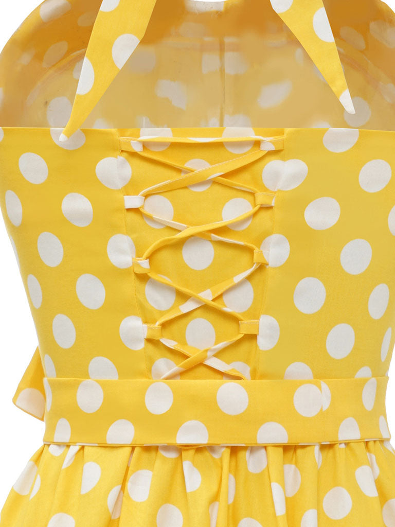 Yellow Polka Dots Halter 1950S Vinatge Dress