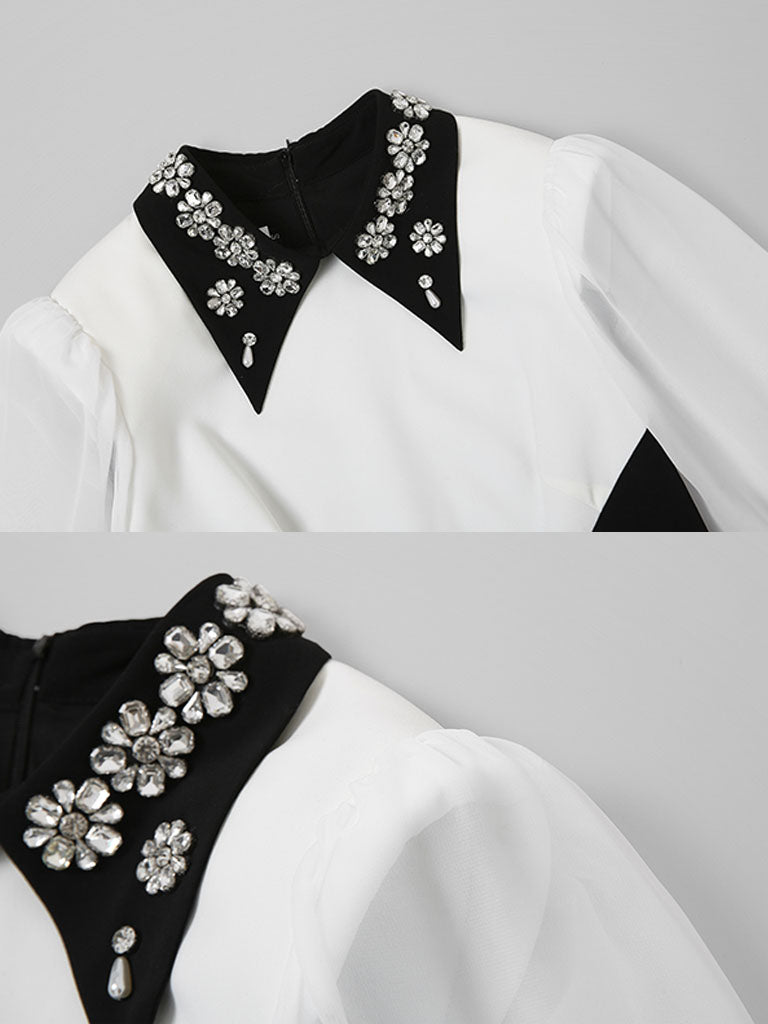 Black And White Embroidered Drill Long Sleeve Vintage 1940S Dress