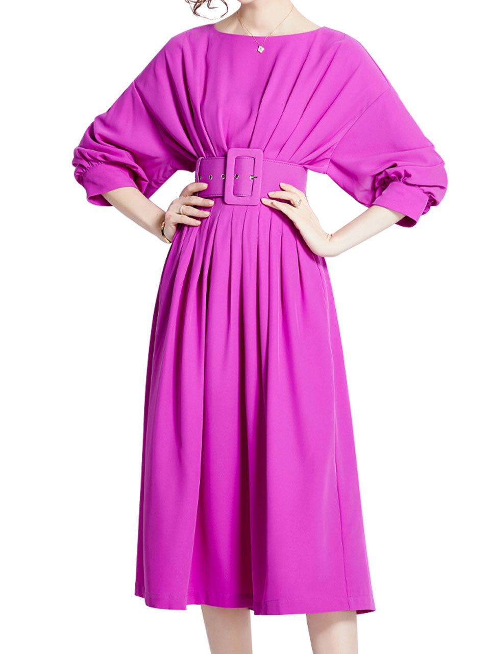 Green Dolman Sleeve High Waist Swing Party Dress